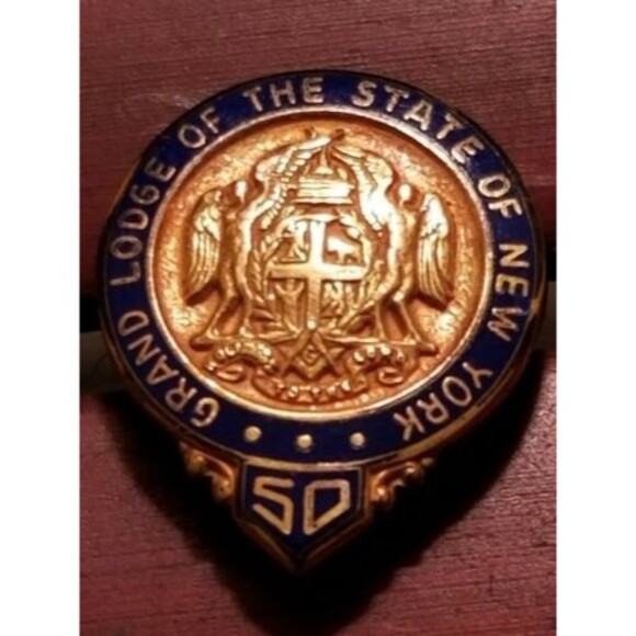 Vintage Masonic Grand Lodge Of The State Of New York 50 Year Lapel Pin 1/20 10k - Picture 1 of 3